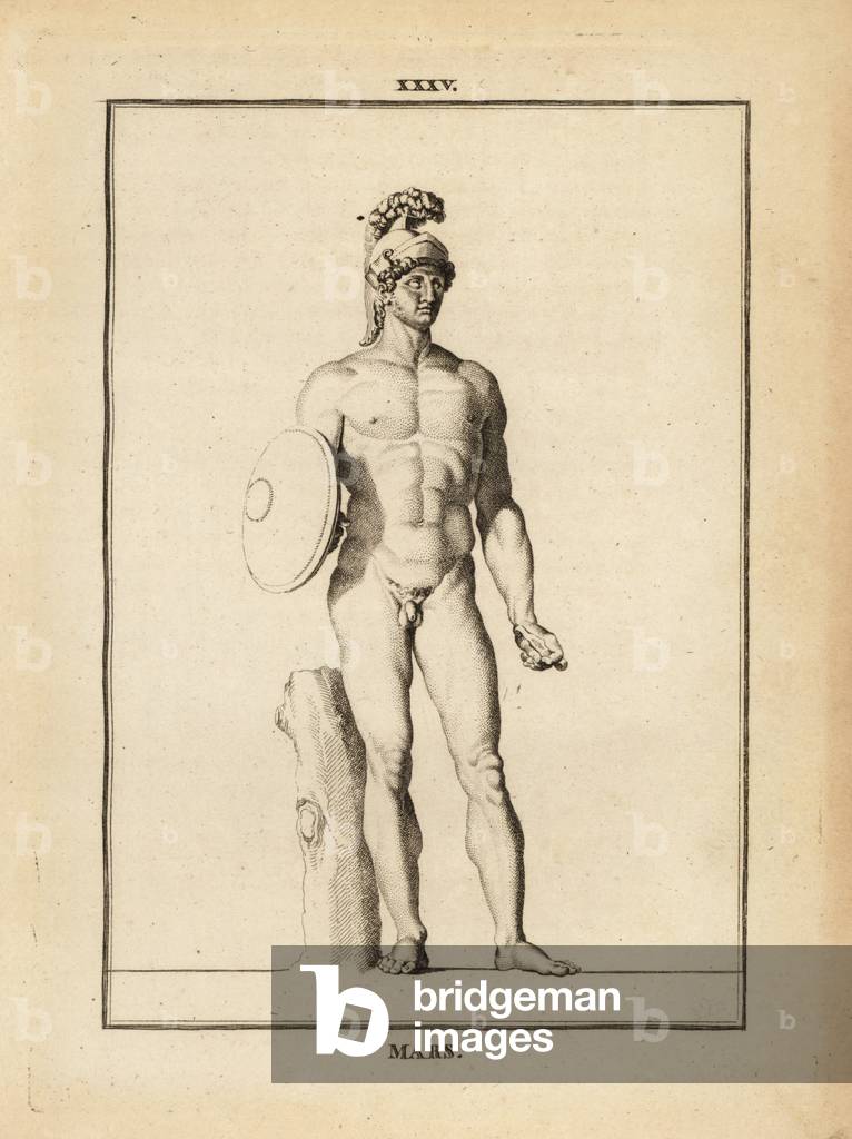 Statue of Mars, Roman god of war with helmet and shield