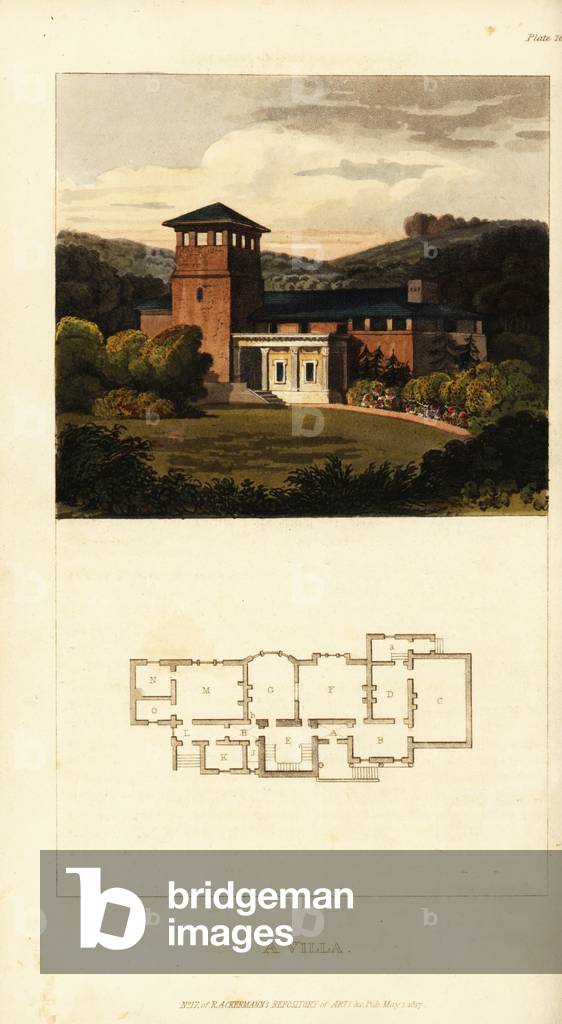 Plan and elevation of a Regency artist's villa, 1817 (engraving)