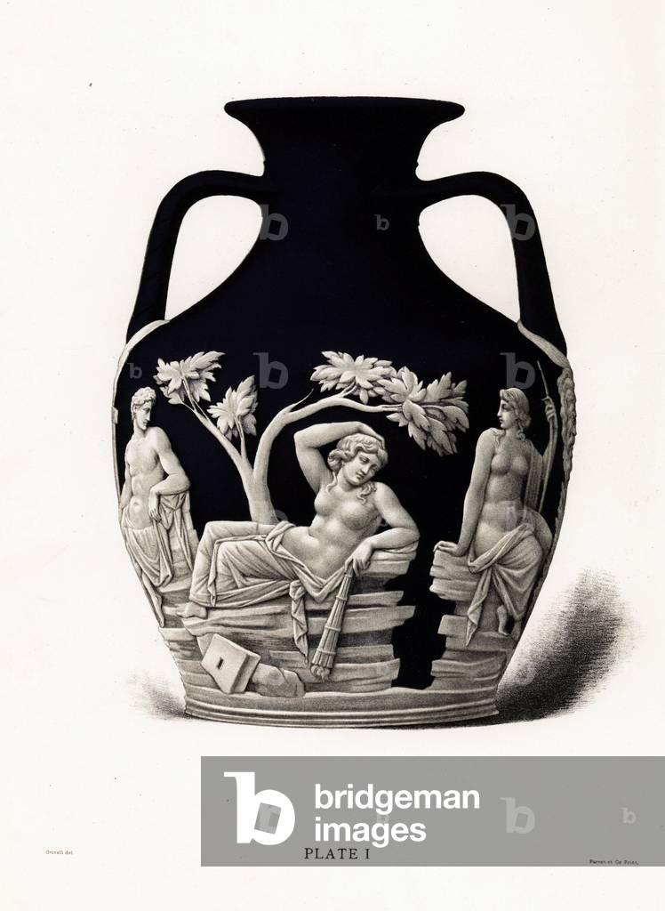 The Portland Vase or Barberini Vase. Chromolithograph drawn by Grivell and lithographed by Parrot et Co. from Frederick Rathone's Old Wedgwood, the Decorative or Artistic Ceramic Work Produced by Josiah Wedgwood, Quaritch, London, 1898.