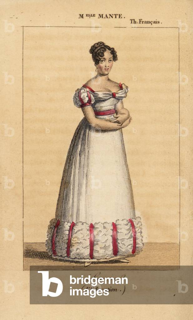 French actress Louise-Charlotte-Theophile-Delphine Escoffie or Mlle Mante as Laure in the play LEducation ou les Deux Cousines by Casimir Bonjour at the Theatre Francais