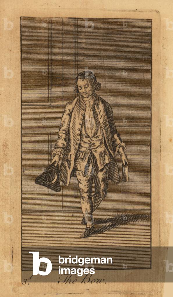 Young gentleman bowing with his hat in his hand in a panelled room, 18th century