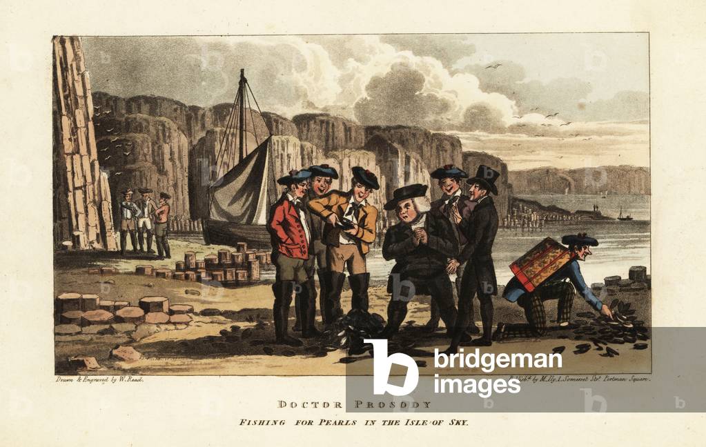English tourists watch Scottish fishermen opening pearl oysters on the Isle of Skye, Scotland