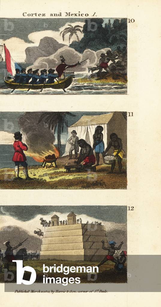 Hernan Cortez landing at Tabasco, Mexico 10, presented with 20 women including Marina by the Mayans 11, and destroying a Mayan temple and idols 12
