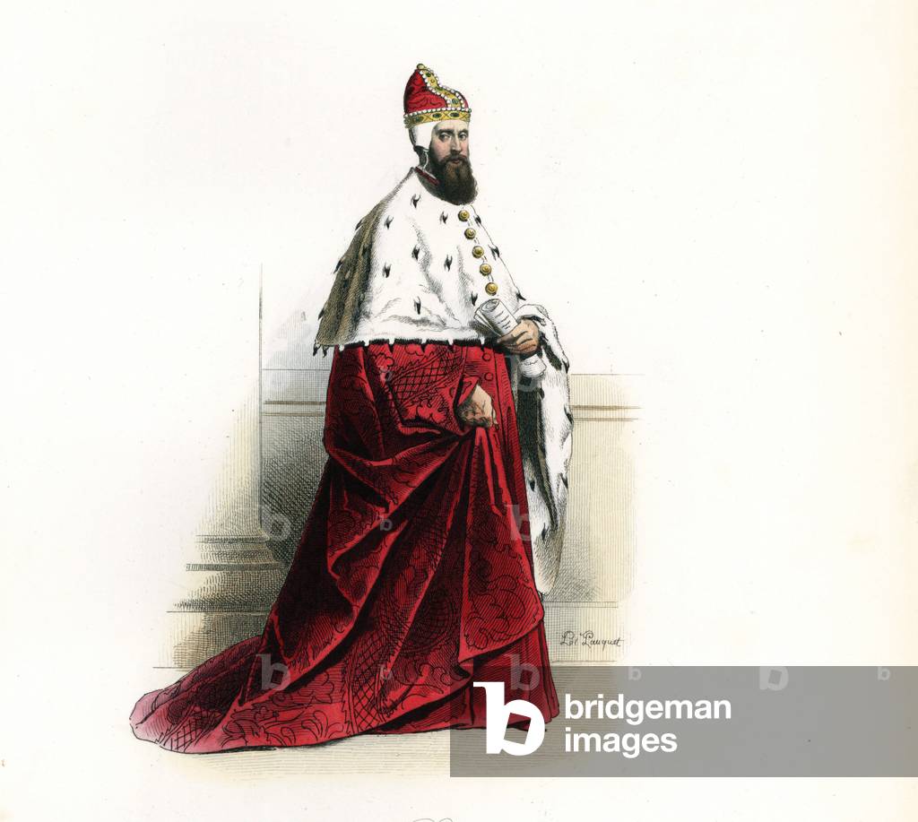 Doge of Venice, after Abraham de Bruyn, 1580 - Handcoloured steel engraving by Polydor Pauquet from the Pauquet Brothers' “” Foreign Fashions and Costumes Ancient and Modern”, Paris, 1865