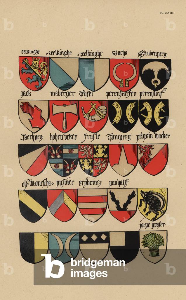 Ecus or blazons of the German nobility, 15th century