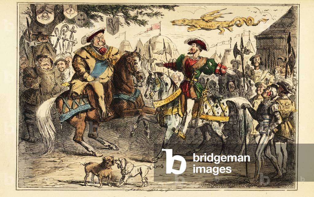 Henry VIII of England meeting Francis I of France on horseback at the Field of the Cloth of Gold, 7 June 1520