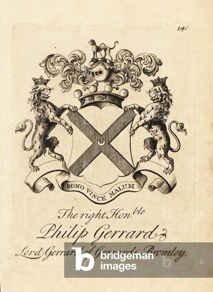Coat of arms of the Right Honourable Philip Gerrard, Lord Gerrard of Gerrards Bromley, 7th Baron Gerard, 1665–1733
