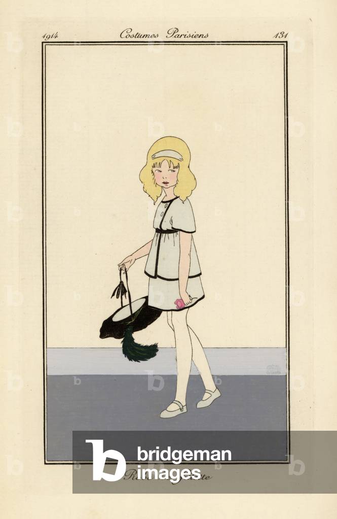 Girl in pale blue outfit with black borders, 1914 (stencil)