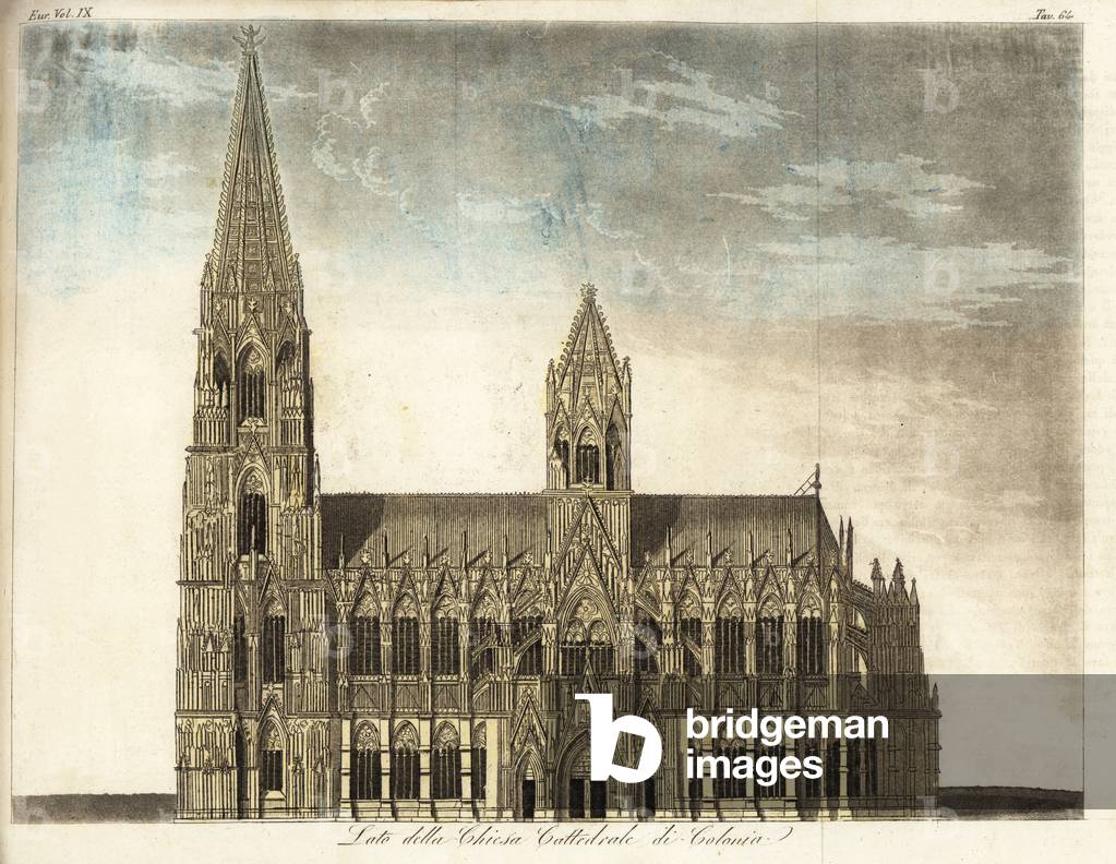 View of Cologne Cathedral, Germany (handcoloured copperplate engraving)