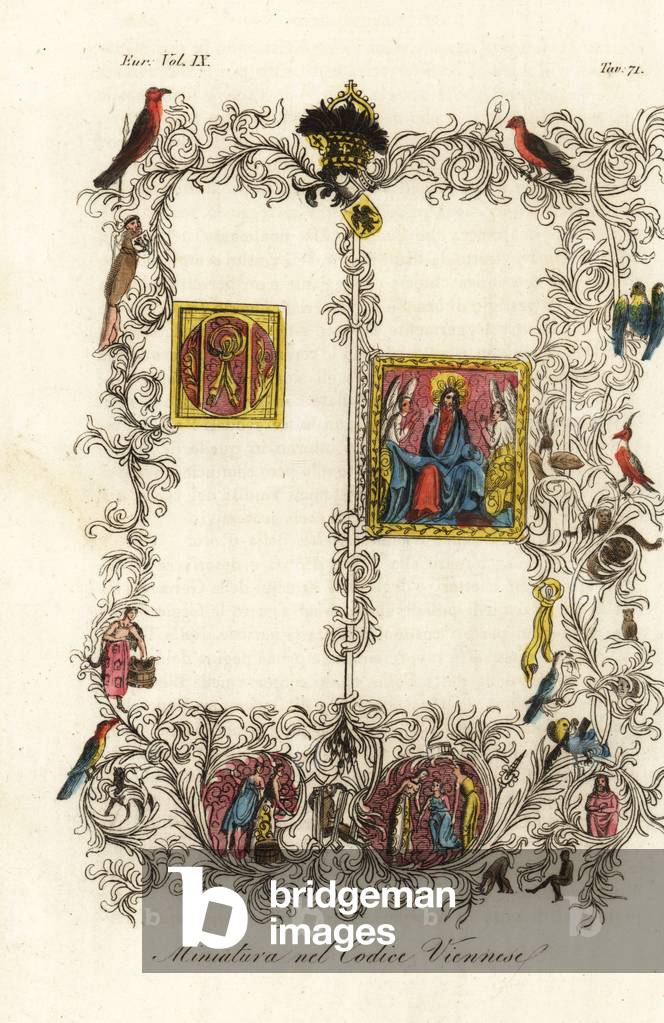 First page of the famous Vienna Codex of the Golden Bull, 1365 (handcoloured copperplate engraving)
