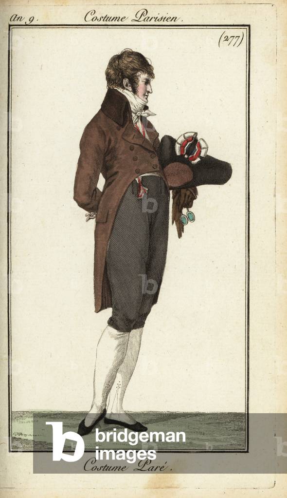 Directoire gentleman in gala fashion, 1801 (handcoloured copperplate engraving)