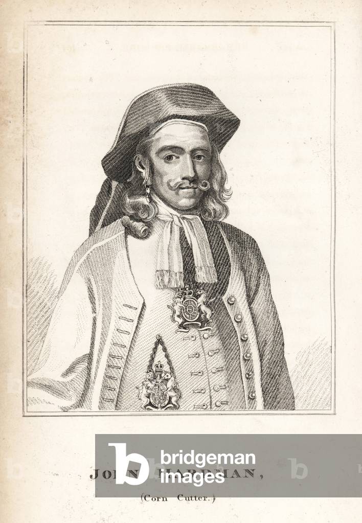 John Hardman, corn cutter and bunion doctor to King William III. Engraving from James Caulfield's Portraits, Memoirs and Characters of Remarkable Persons, London, 1819.