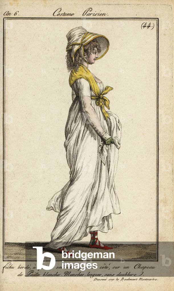 Fashionable woman on the Blvd. Montmartre, 1798 (handcoloured copperplate engraving)
