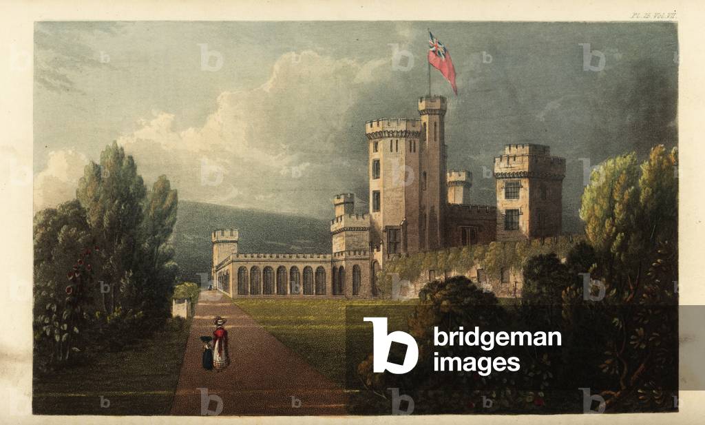 East Cowes Castle, Isle of Wight, the seat of architect John Na, 1826 (engraving)