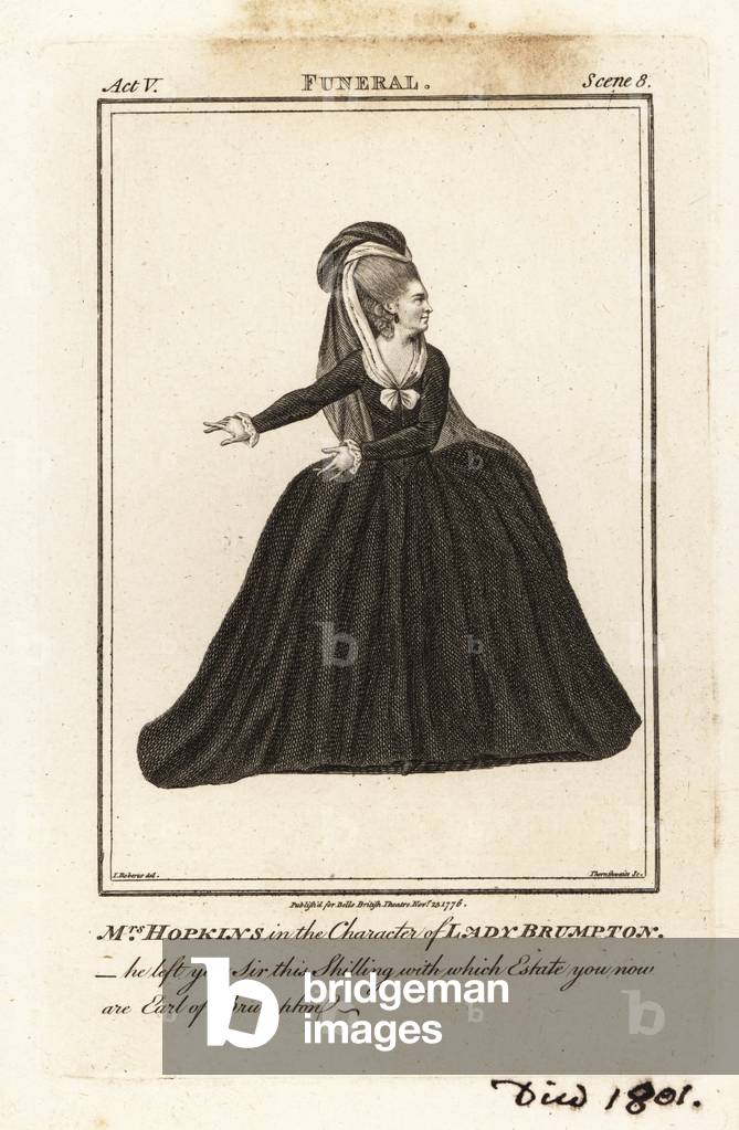 Mrs Elizabeth Hopkins in the character of Lady Brumpton in Richard Steeles The Funeral, Drury Lane Theatre, 1770