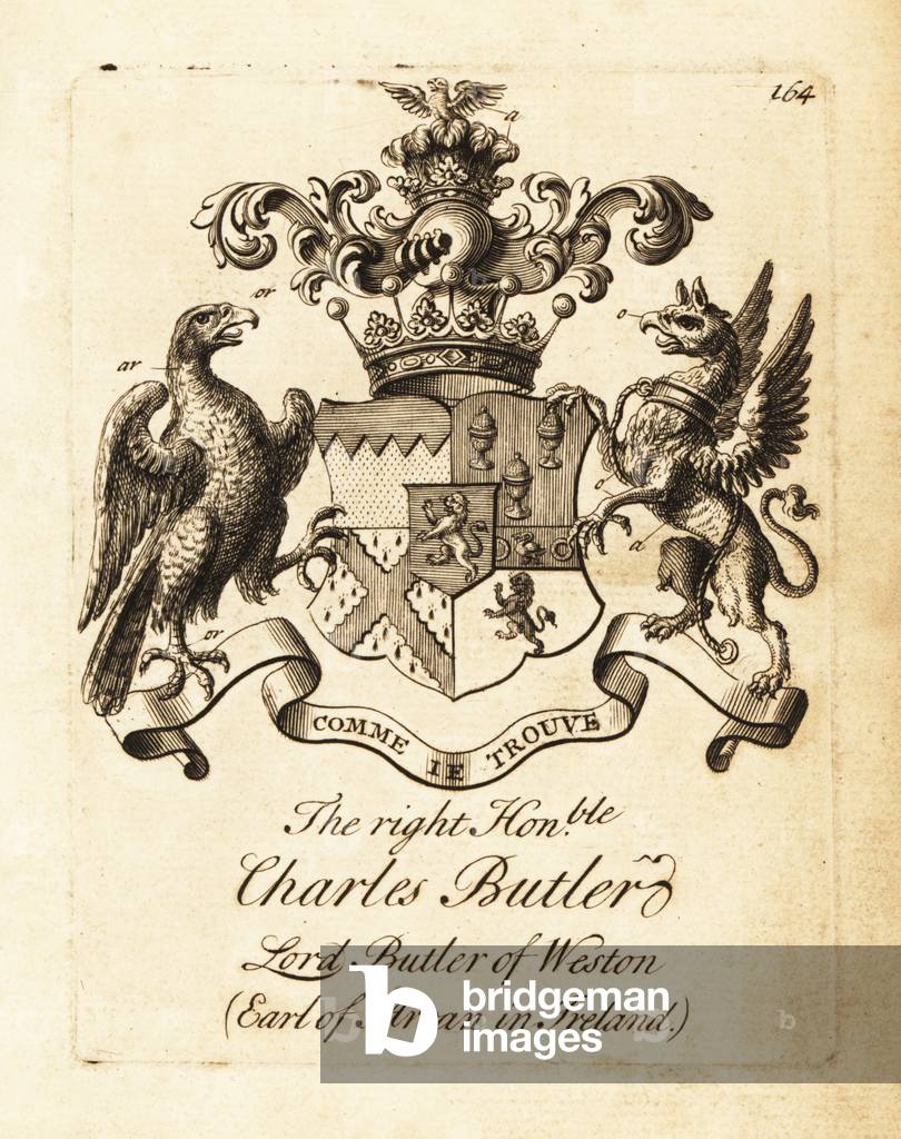 Coat of arms of the Right Honourable  Lieutenant-General Charles Butler, 1st Earl of Arran, 3rd Duke of Ormonde, 1671-1758