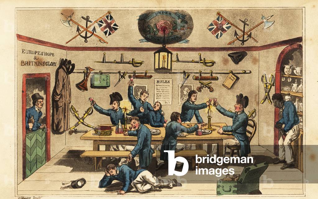 Johnny Newcome bringing rum to his fellow officers in the midshipman’s mess