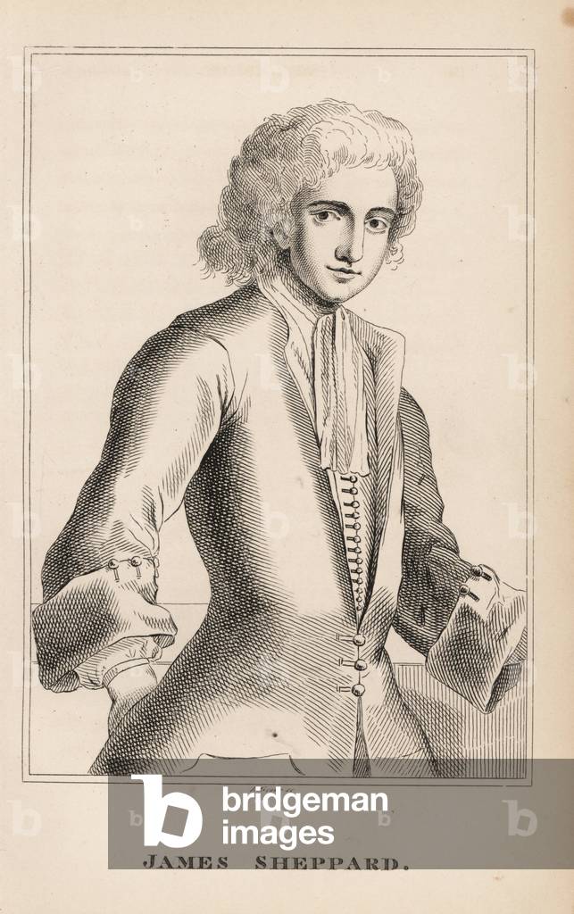 James Sheppard, rebel supporter executed at Tyburn, 1717. Engraving by R. Grave from James Caulfield's Portraits, Memoirs and Characters of Remarkable Persons, London, 1819.