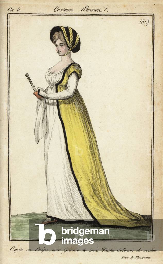 Fashionable woman in the Parc Monceau, 1798 (handcoloured copperplate engraving)