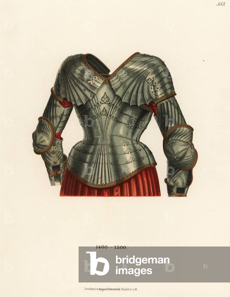 Rear view of three-piece breastplate armour, 15th century, 1889 (chromolithograph)