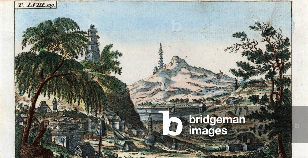 Cossu Cemetery in China - Strong Water from the Encyclopedie of Natural History: Humanite, by Gottlieb Tobias Wilhelm (1758-1811), 1804 - Luxurious Chinese cemetery - Handcoloured copperplate engraving from Gottlieb Tobias Wilhelm's “” Encyclopedia of Natural History: Mankind,” Augsburg, 1804