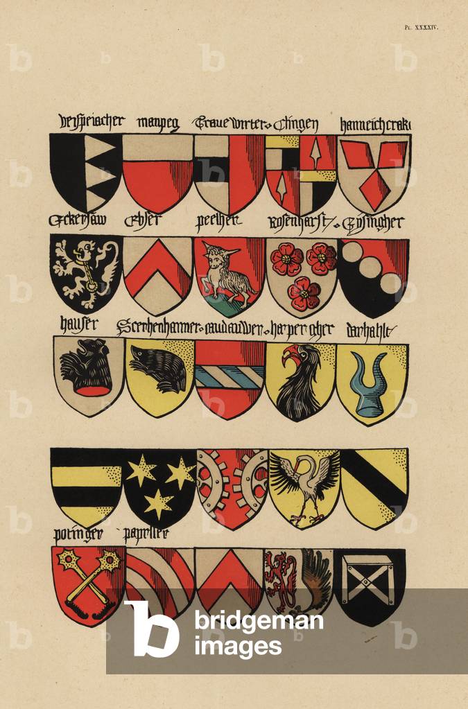 Ecus or blazons of the German nobility, 15th century