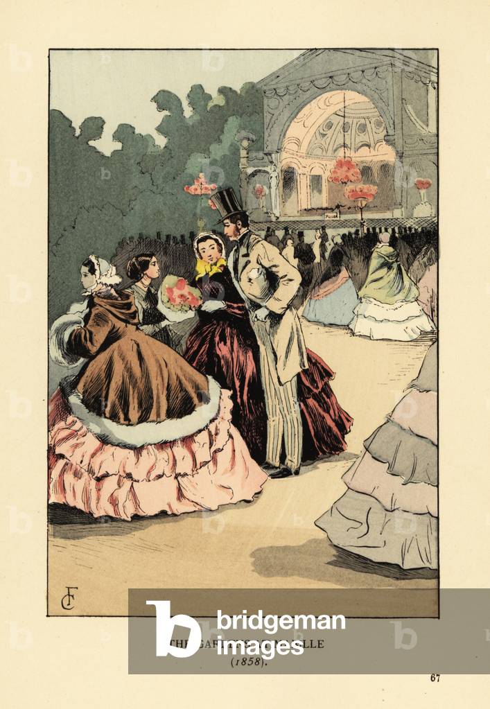 The Gardens at Mabille in 1858, 1898 (litho)