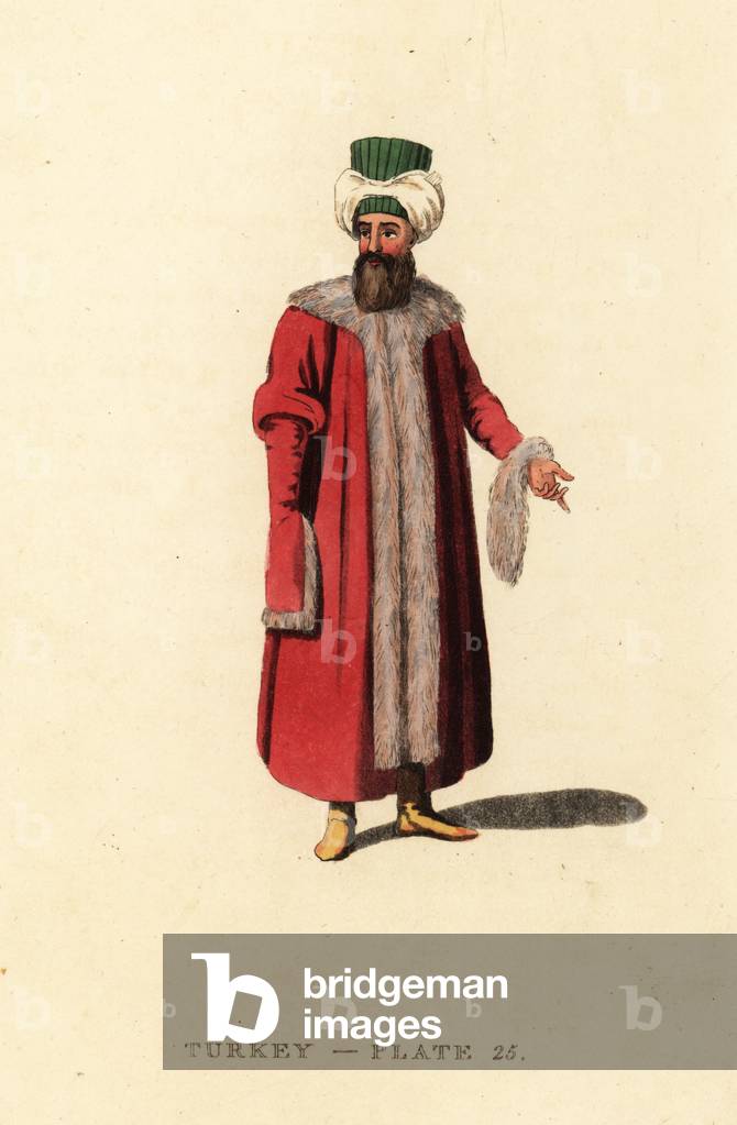 Turkish man in Constantinople wearing pelise or pelisse coat