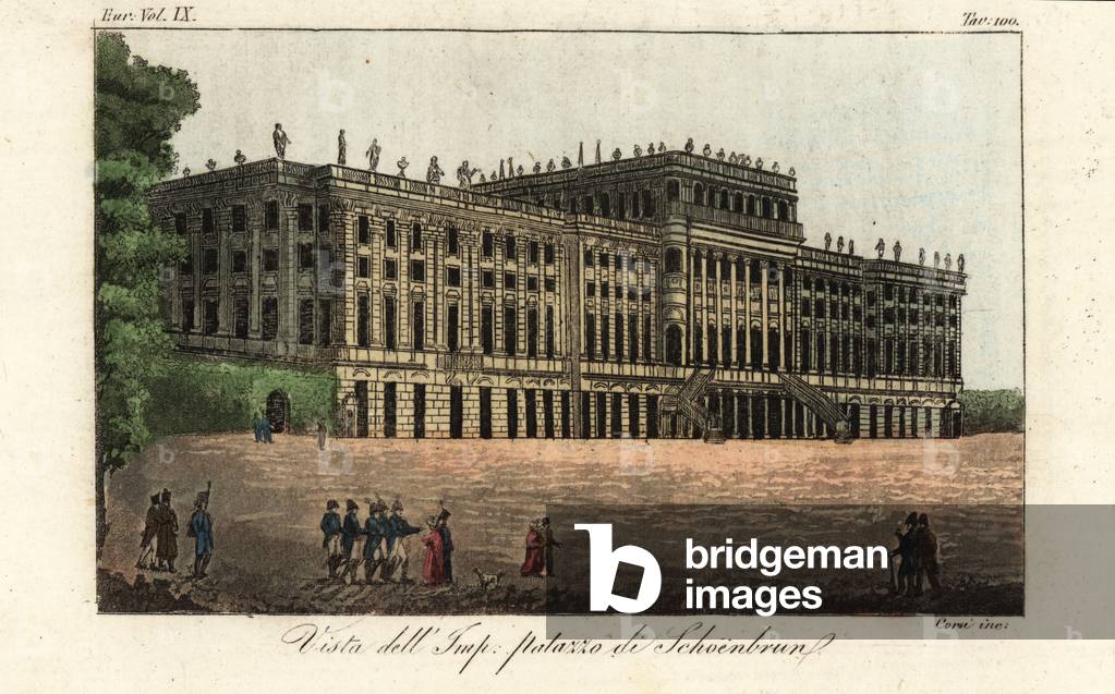 View of the Schonbrunn Palace, Vienna, 1822 (handcoloured copperplate engraving)