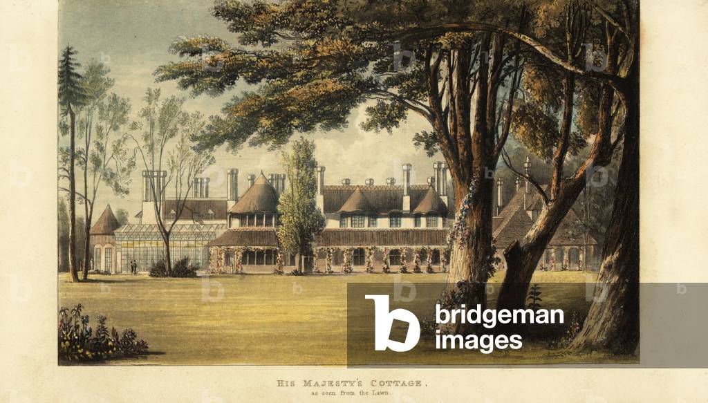 His majesty’s cottage, Windsor Great Park, as seen from the lawn, 1823 (engraving)