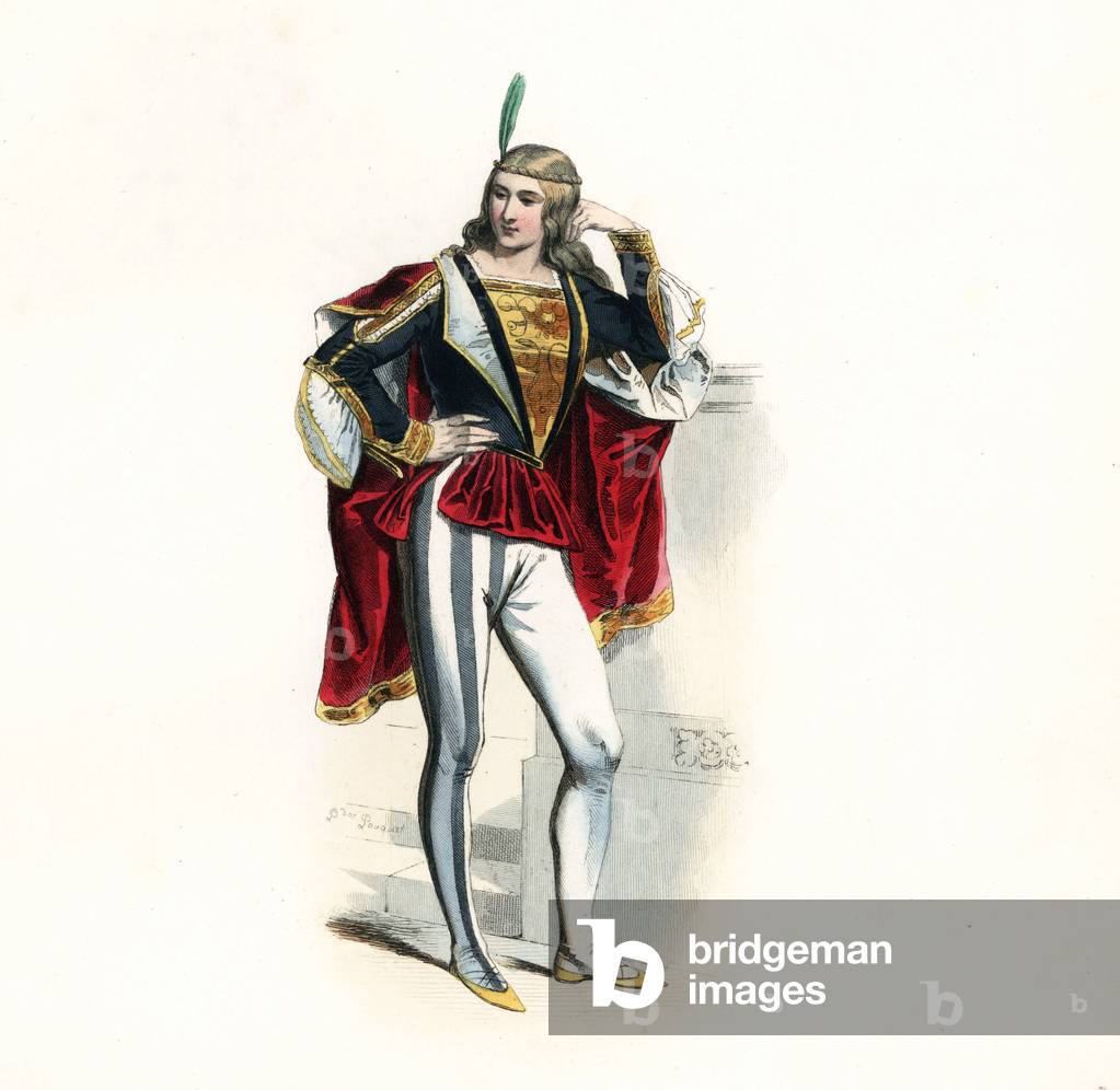 Nobleman of Venice, after Gentil Belin, 1496 - Handcoloured steel engraving by Polydor Pauquet from the Pauquet Brothers' “” Foreign Fashions and Costumes Ancient and Modern”, Paris, 1865