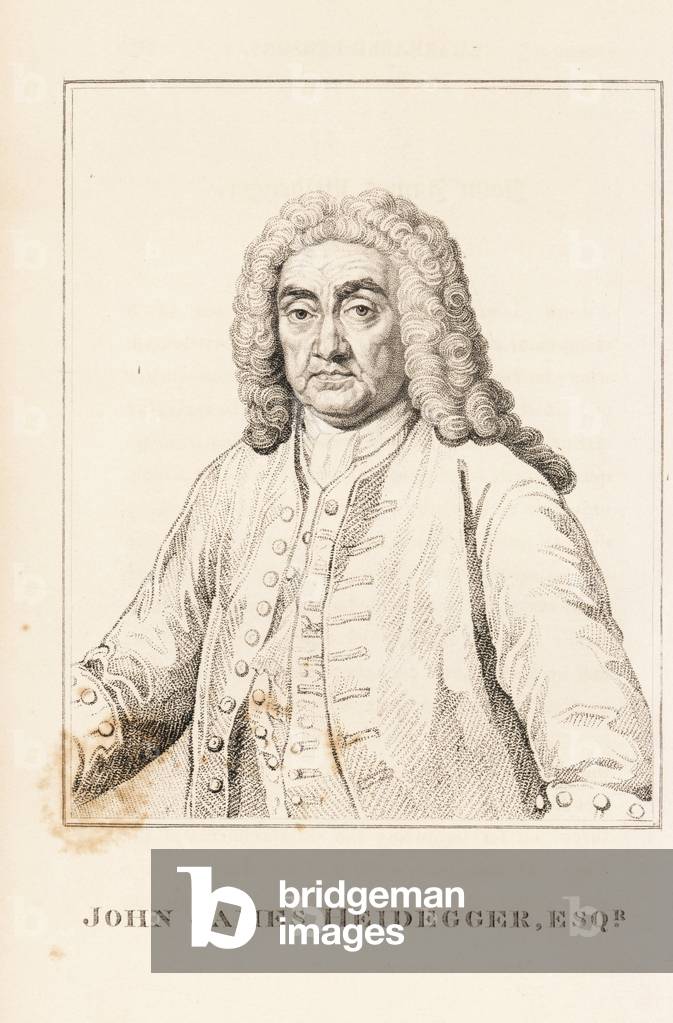 John James Heidegger, Swiss gentleman who became manager of the Opera House and Master of Revels in London under King George II. Copperplate engraving from John Caulfield's Portraits, Memoirs and Characters of Remarkable Persons, Young, London, 1819.