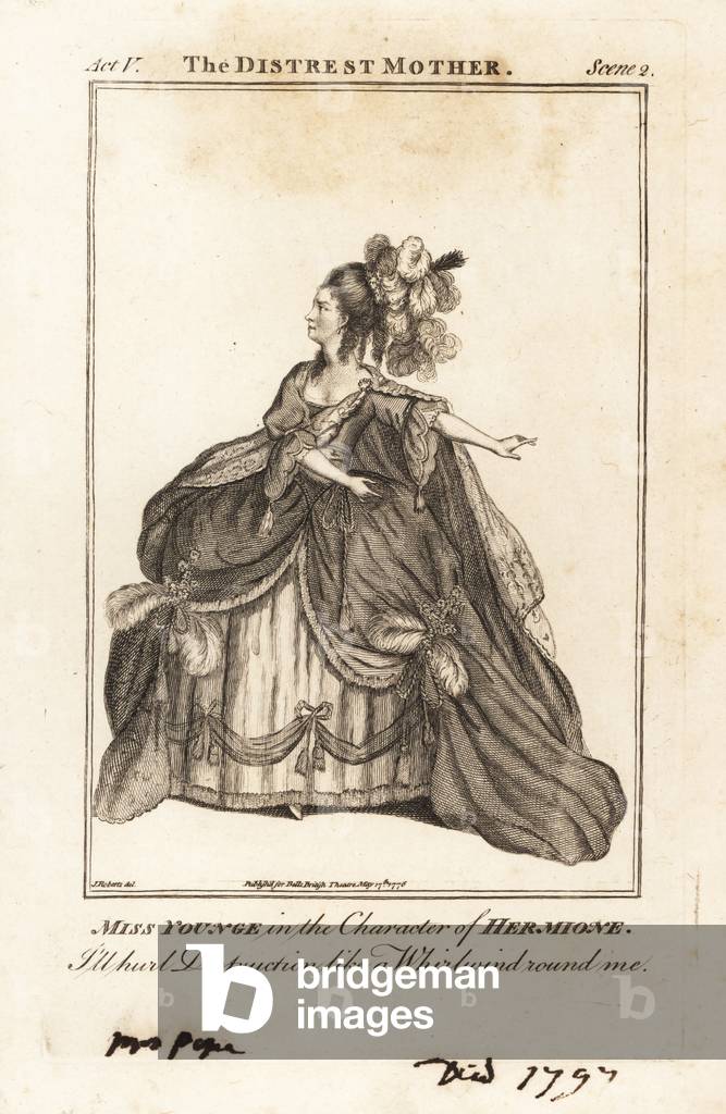 Miss Elizabeth Younge in the character of Hermione in Ambrose Philips The Distrest Mother, Drury Lane Theatre, 1775