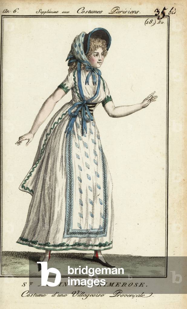Madame de St. Aubin in costume as Primerose., 1798 (handcoloured copperplate engraving)