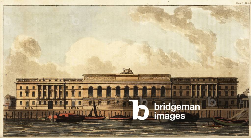 The New Custom House on the River Thames, London, 1816 (engraving)