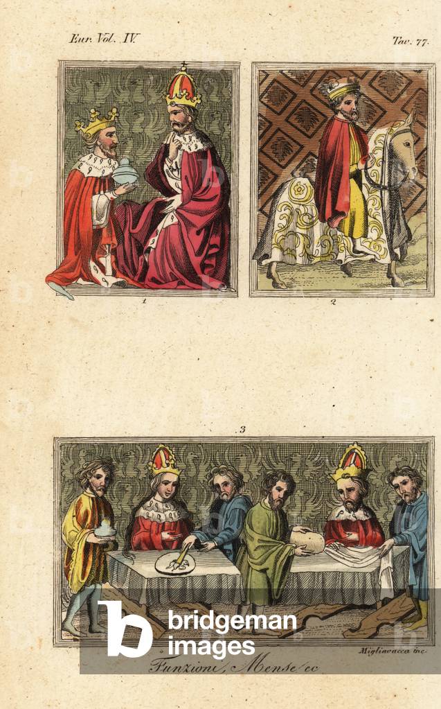 Miniatures from the Golden Bull, 1365 (handcoloured copperplate engraving)