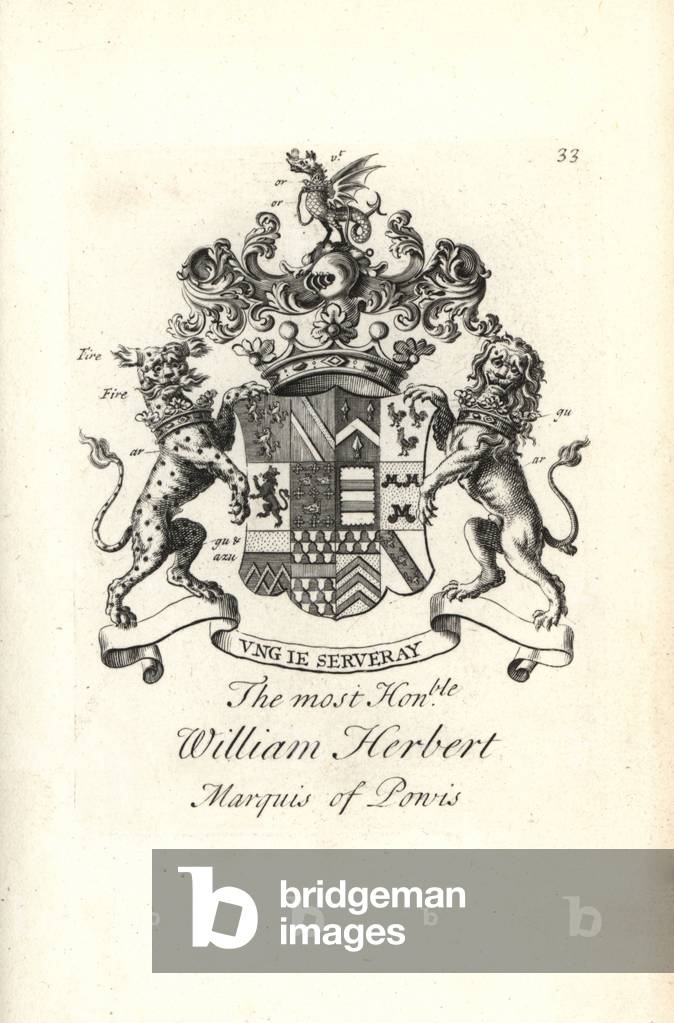 Coat of arms and crest of the right honorable William Herbert, 2nd Marquess of Powis, 1660-1745