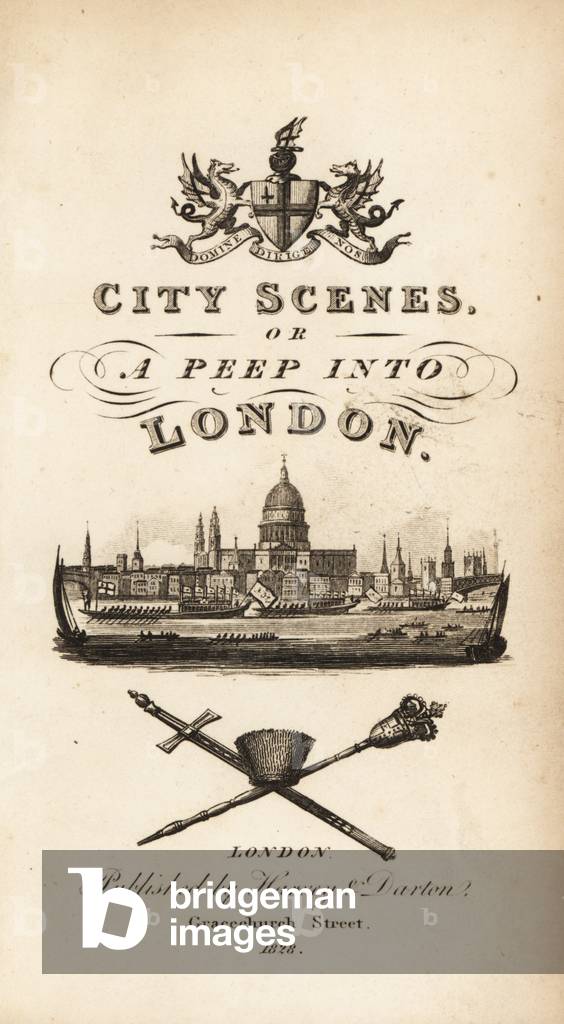 Calligraphic title page with vignette of the city of London with Saint Paul’s Cathedral