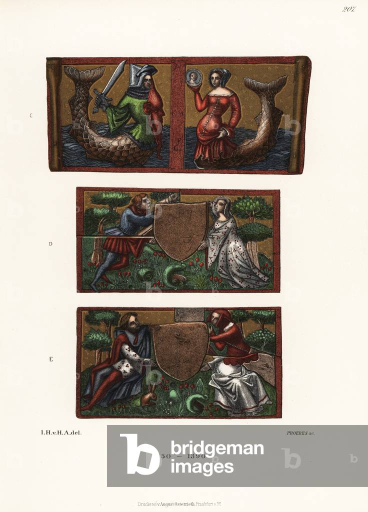 A siren seducing a merman knight, 14th century, 1889 (chromolithograph)