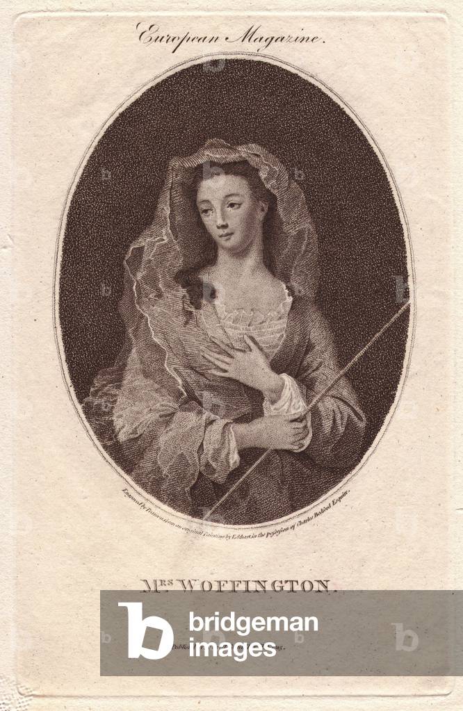 Mrs. Margaret “” Peg””” Woffington (1717-1760), Irish actress and singer. She was celebrated for her beauty and wit, famous for her performances with David Garrick, and notorious for her brawl with Catherine Clive.