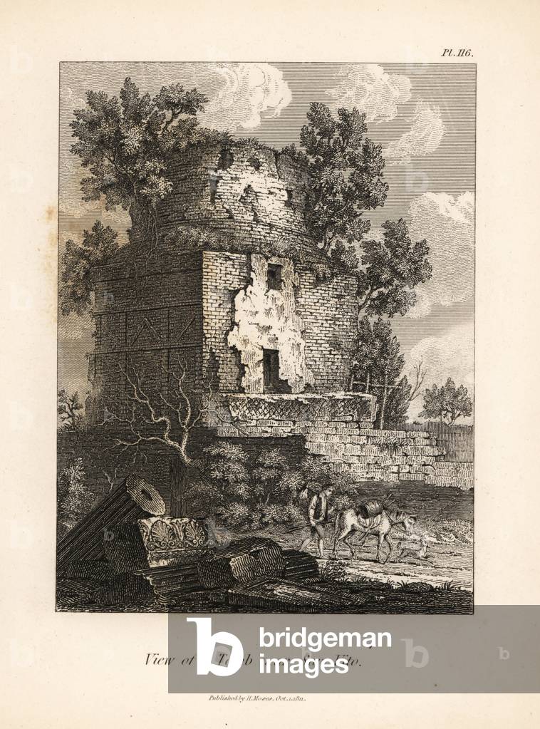 View of an ancient tomb near San Vito. Copperplate engraving by Henry Moses from A Collection of Antique Vases, Altars, etc., London, 1814.