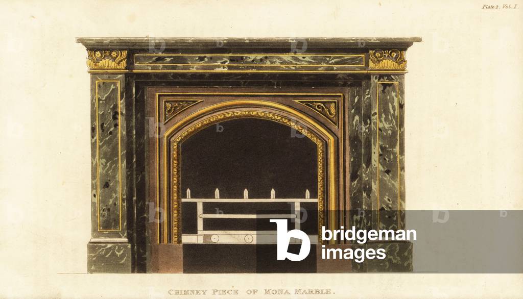 Chimney piece of Mona marble designed by George Bullock, 1777-1818, marble sculptor and furniture designer of Tenterden Street, Hanover Square, London