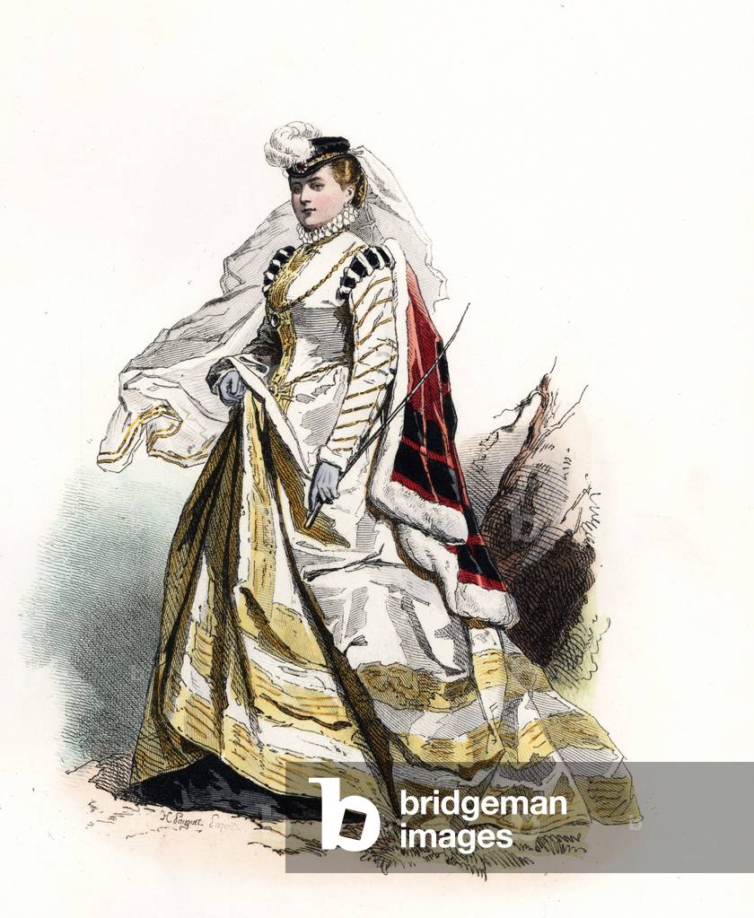 Noblewoman of northern Germany after Abraham de Bruyn, 1581 - Handcoloured steel engraving by Hippolyte Pauquet from the Pauquet Brothers' “” Foreign Fashions and Costumes Ancient and Modern”, Paris, 1865