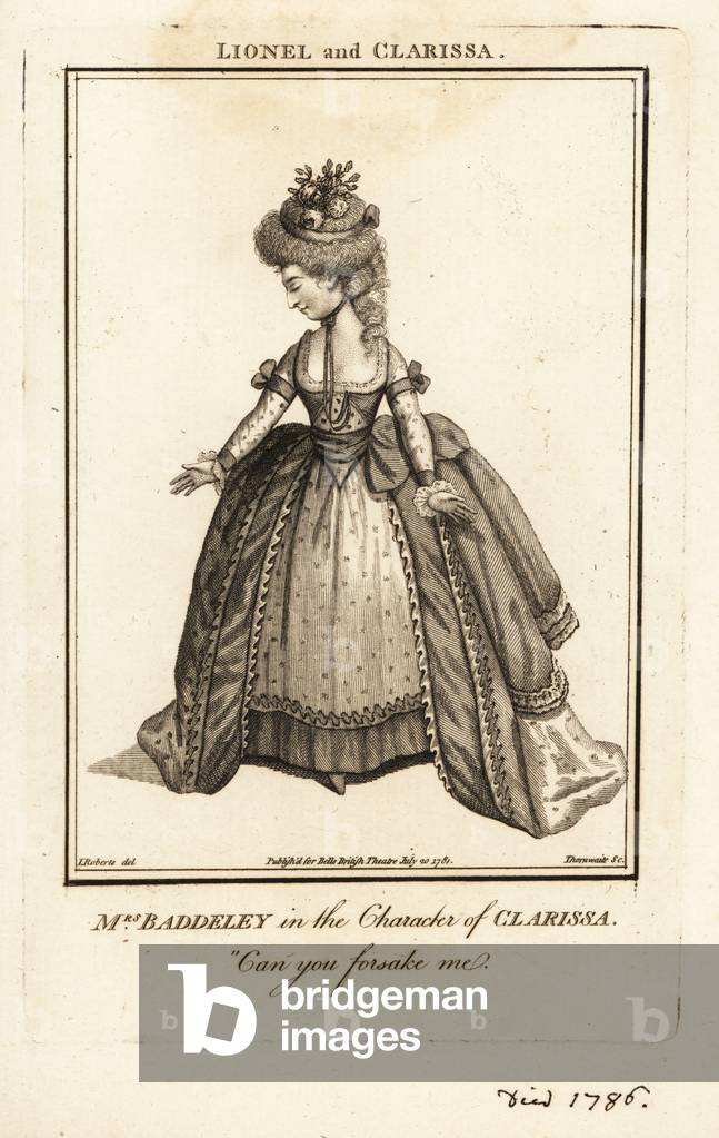 Mrs Sophia Baddeley in the character of Clarissa in Isaac Bickerstaffs Lionel and Clarissa, Drury Lane Theatre, 1770