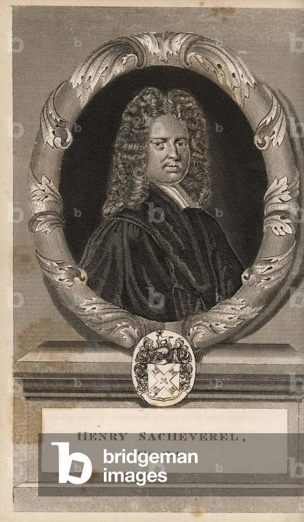 Henry Sacheverel, rector of Saint Peter's church, Marlborough, died 1724. Engraving from James Caulfield's Portraits, Memoirs and Characters of Remarkable Persons, London, 1819.