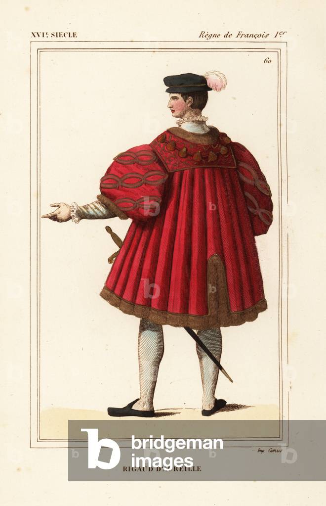 Rigaud d'Aureille, knight, ambassador and maitre d'hotel du roi, 1455-1517. Handcoloured lithograph after a portrait in Roger de Gaignieres' portfolio VIII 5 and 9 from Le Bibliophile Jacob aka Paul Lacroix's Costumes Historique de la France (Historical Costumes of France), Administration de Librairie, Paris, 1852.