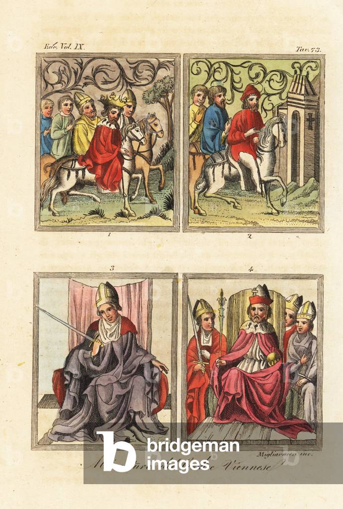 Miniatures from the Golden Bull, 1365 (handcoloured copperplate engraving)