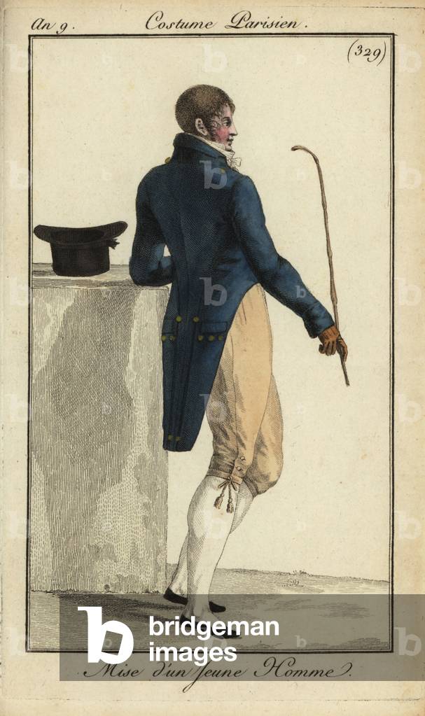 Outfit of a young man or Incroyable, 12 September 1801 (handcoloured copperplate engraving)