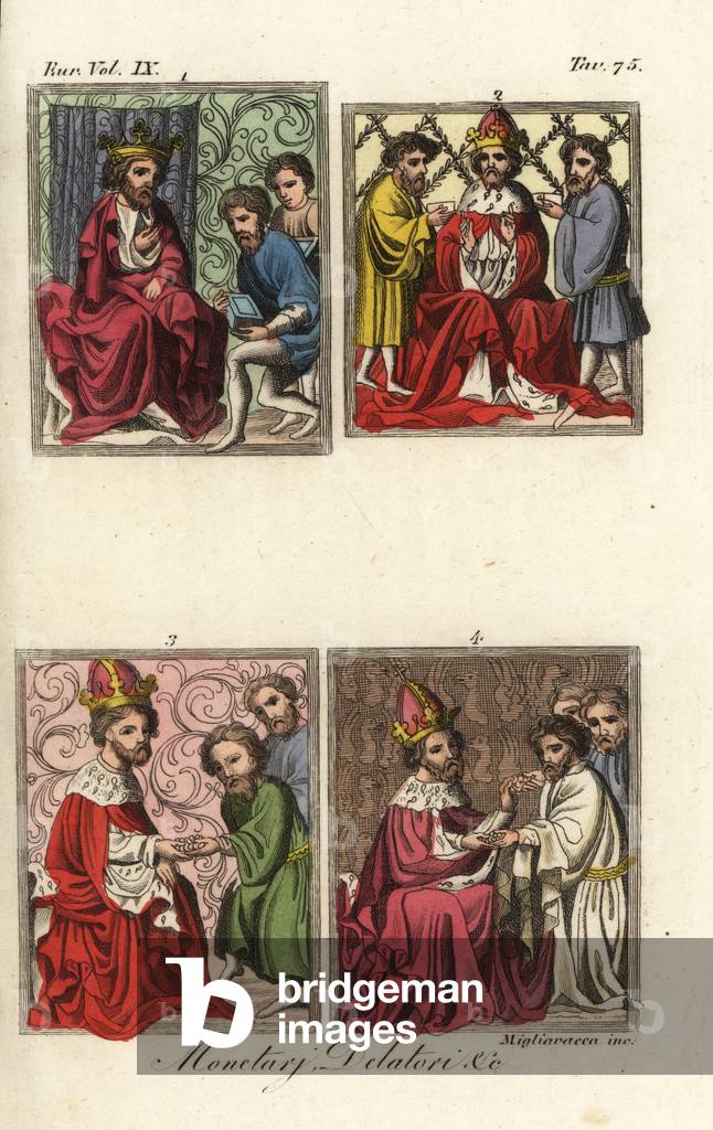 Audiences with Holy Roman Emperor Charles IV, 1365 (handcoloured copperplate engraving)