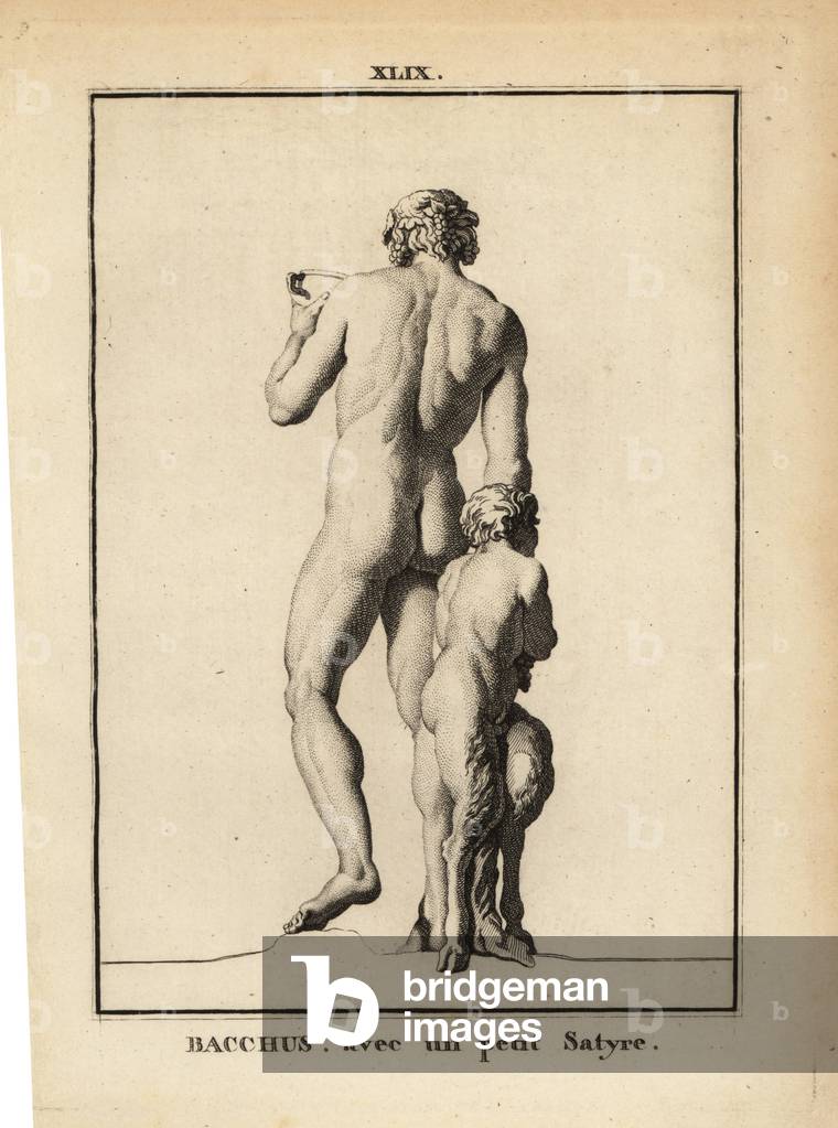 Statue of Bacchus, the Roman god of wine, naked with a satyr